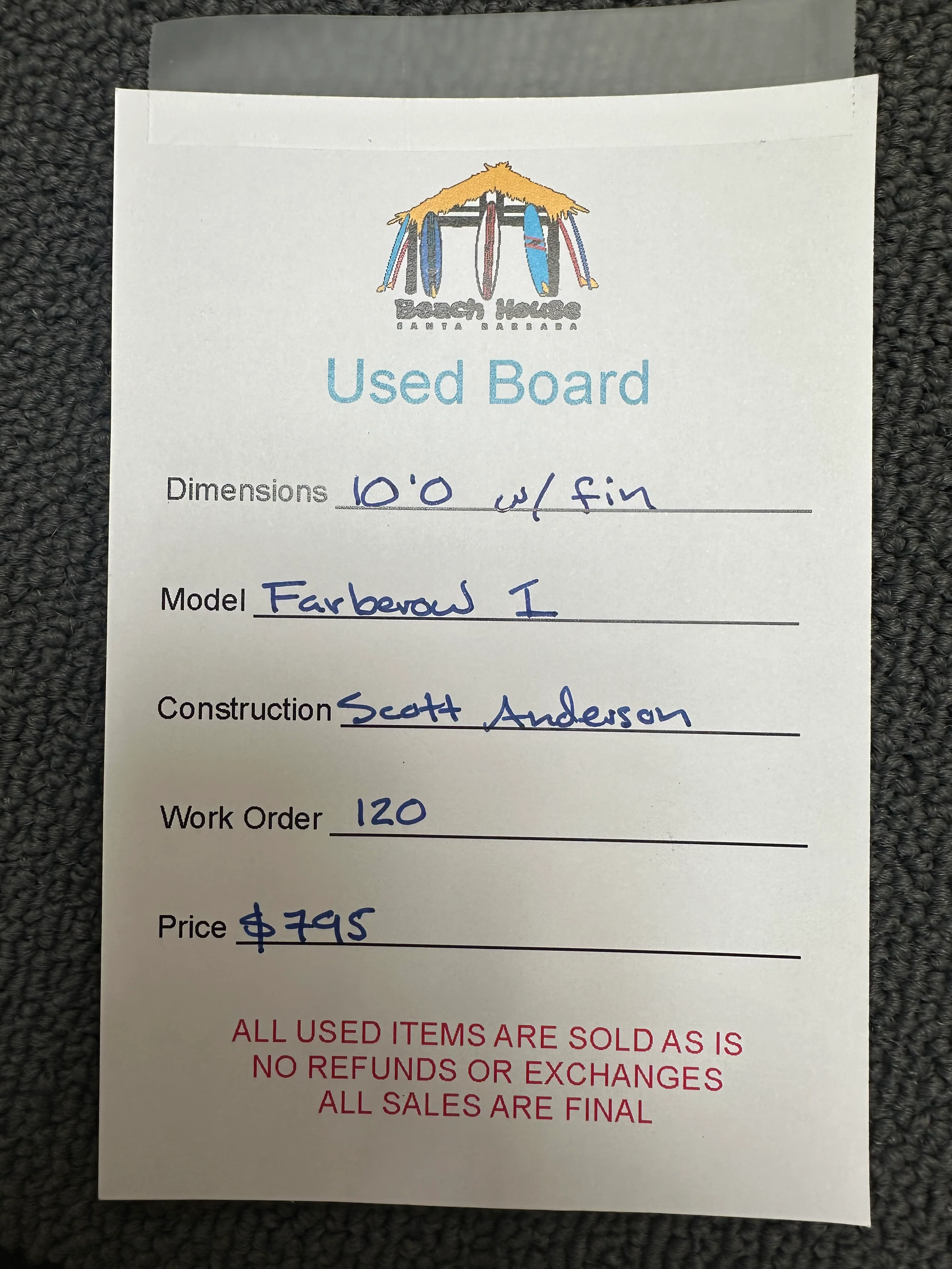Anderson | 10'0" Farberow 1 - Used Surfboard - Image 3