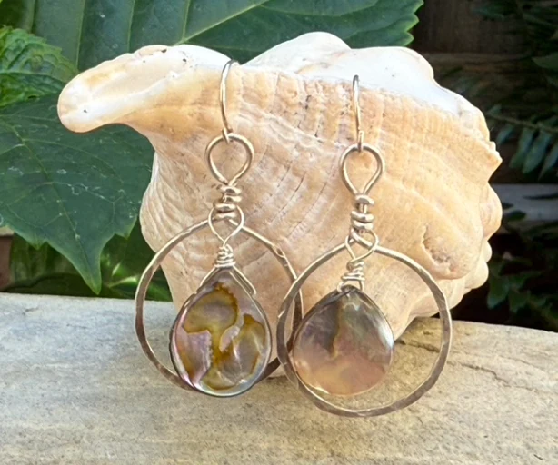 Beach Girl Abalone Hoop Earrings - Silver - Image 2