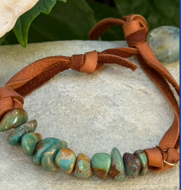 Mossy Turquoise Suede Leather Bracelet - Image 2
