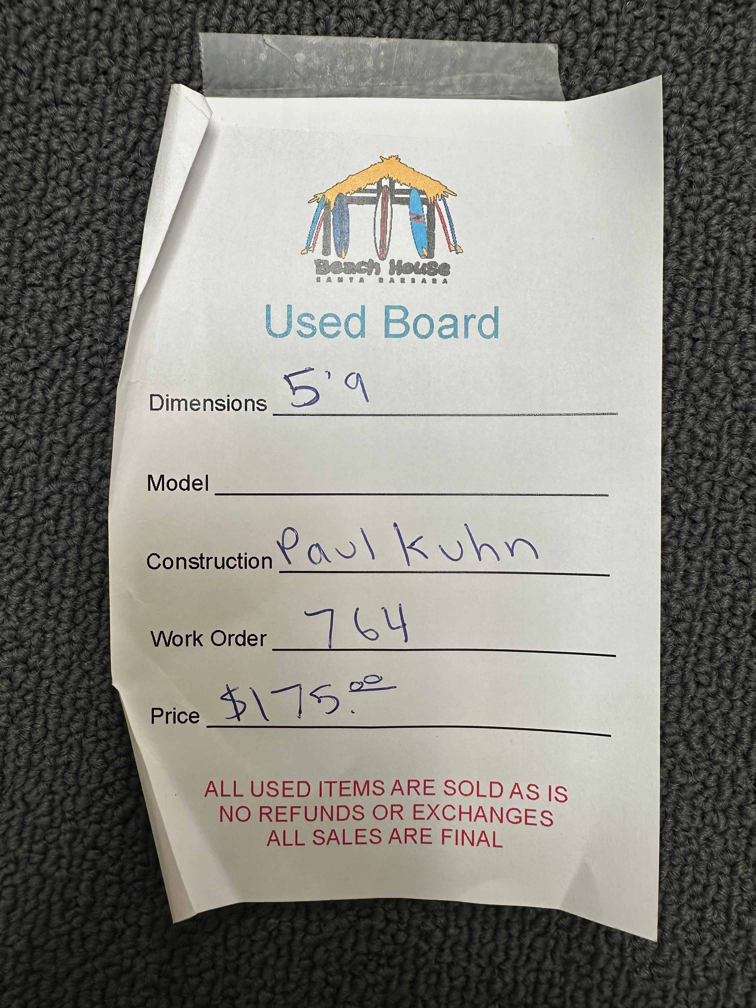 *SOLD* Paul Kuhn | 5'9" Shortboard - Used Surfboard - Image 3