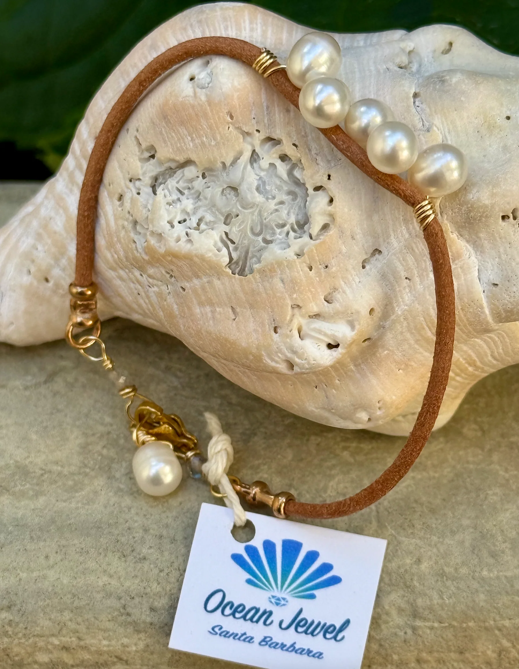 Pearl Cluster Leather Bracelet - Image 2