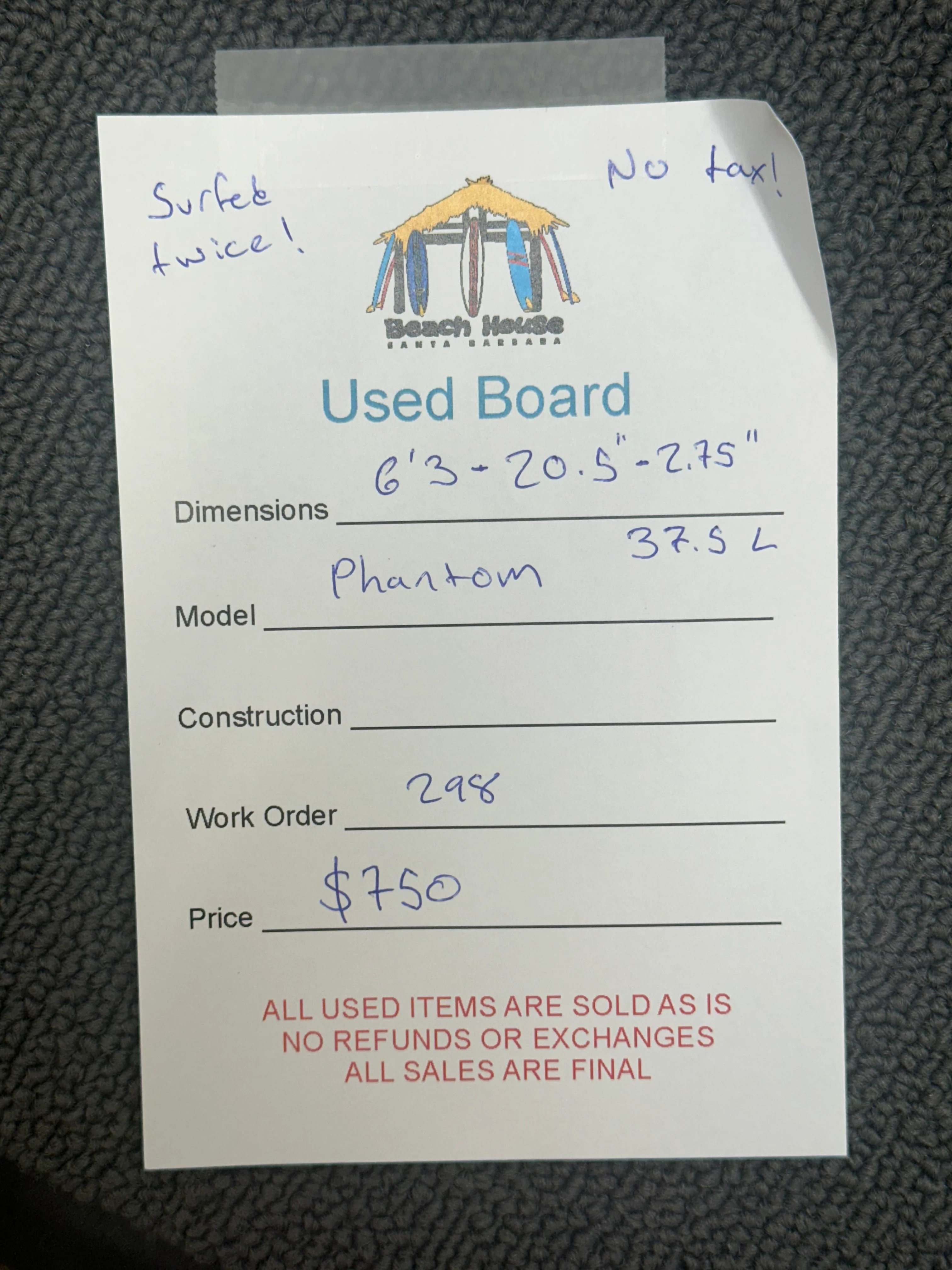 *SOLD* Pyzel | 6'3" Phantom - Used Surfboard - Image 3