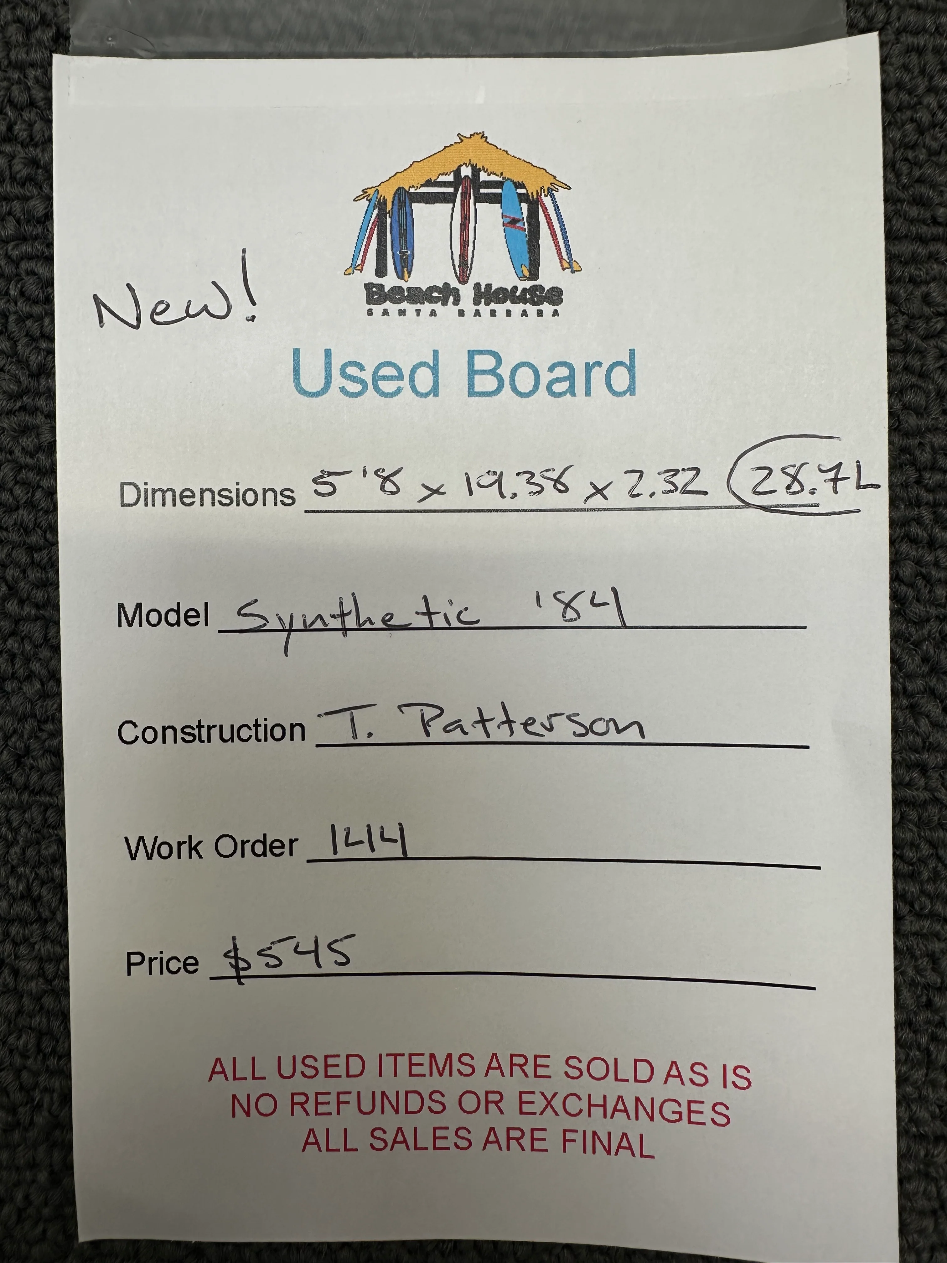 T. Patterson | 5'8" Synthetic '84 - Used Surfboard - Image 3