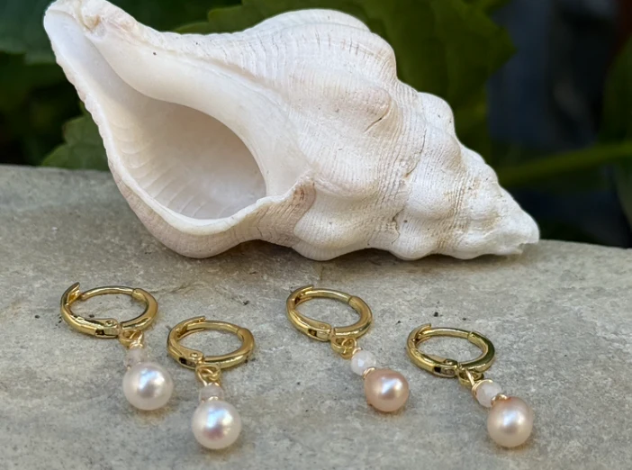 Pearl Huggie Earrings - Image 2